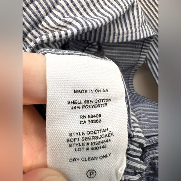 Theory Odettah Off Shoulder Seersucker blue and white striped blouse top fall - Picture 7 of 9